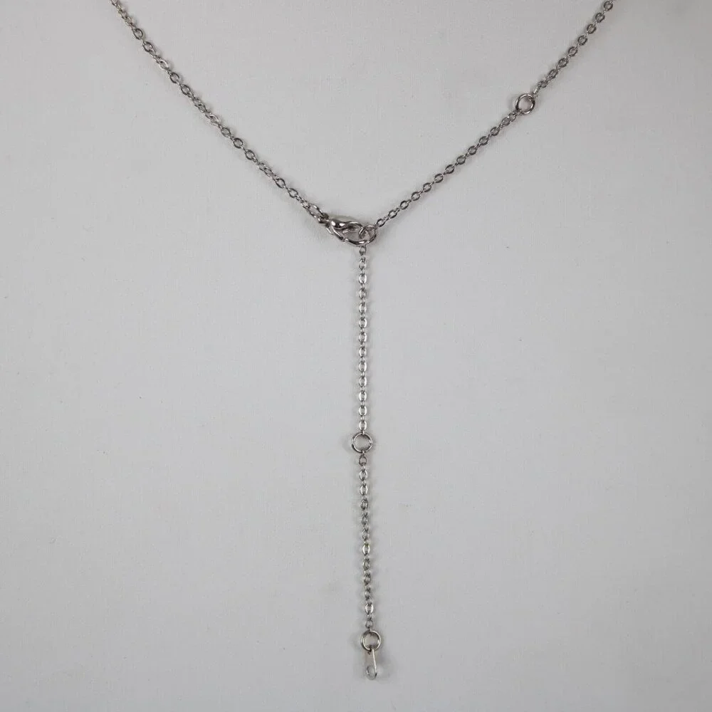VICTORIA Name Silvertone Rhinestone 14.5" w 4.5" Multi Ring Ext Necklace - Picture 3 of 12
